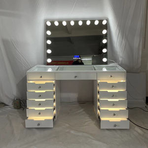Meja rias OEM dengan kaca dan lampu, lampu putih, rak penyimpanan meja rias pintar, rak laci kamar tidur - Product Image 2