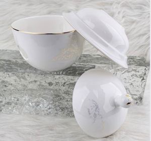 Service de chauffe-plats en céramique pour hôtel, ensemble de marmites à ragoût en porcelaine avec base chauffante et couvercle, motifs multi-bordures or et argent pour banquets - Product Image 6