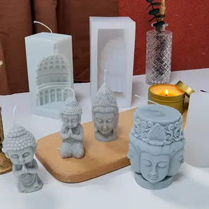 如来雕像硅胶模具佛像蜡烛模具Diy观音圆顶石膏摆件手工皂水泥硅胶模具