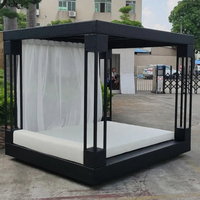 Sofá Cama Columpio para Todo Clima, Sofá Cama Doble de Mimbre para Jardín, Sofá Cama de Ratán para Playa, Sofá Cama de Exterior con Toldo