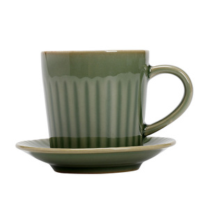 Ensemble tasse et soucoupe à café rétro en céramique, 210 ml, avec anse cylindrique, couleur unie, pour le thé de l'après-midi - Product Image 5
