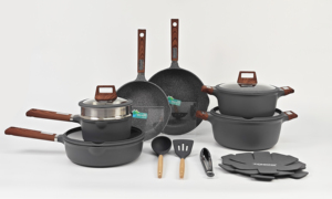 Ensemble de <span class=keywords><strong>cuisine</strong></span> haut de gamme forgé 17 pièces, comprenant une cuiseuse vapeur 18 cm, des poêles à frire 24/28 cm, une poêle profonde 28 cm, esthétique granit, kit d'amélioration de salle sur mesure - Product Image 5