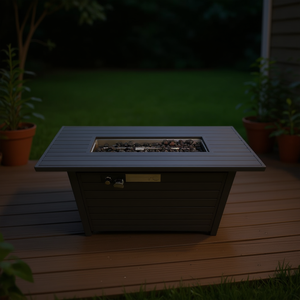 Mesa de Fogata Moderna de Acero Inoxidable a Propano, 25 H x 42 W, Color Gris, Decoración de Jardín, Calentador Exterior con Tapa - Product Image 2