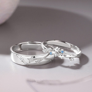 Trang Sức Mạ Bạc 925 Nhẫn Đôi Hở Mưa Đá Zircon Sao Băng Quà Tặng Ngày Valentine Của Người Yêu Lãng Mạn Thiết Kế Nguyên Bản - Product Image 1