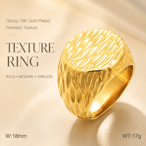Hot Trend Wide Chunky Hammered Signet <b>Ring</b> 18K Gold Plated Stainless Steel Textured Surface Unisex Streetwear <b>Statement</b> <b>Ring</b> - Product Image 2