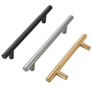 Gagang Pintu Lemari Modern Kuningan Aluminium Gagang Tarik Furnitur Perangkat Keras 128mm Gagang Laci Hitam Doff - Product Image 1