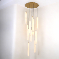 Lampe suspendue en albâtre LED blanc chaud multi-gouttes de luxe avec tubes en pierre verticaux, luminaire moderne et simple pour plafond