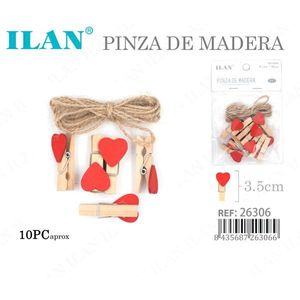 Ilan Mollette in Legno a Forma di Cuore Rosso da 3,5 cm per Corda di Juta, Confezione Bulk - Product Image 1