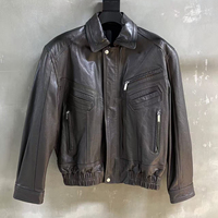 Veste en cuir véritable de mouton souple vintage Jxwatcher printemps-automne, veste bomber personnalisée, fermeture éclair, courte, surdimensionnée, style motard