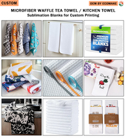 Serviettes gaufrées en gros EC, supports vierges pour sublimation, pour serviettes de cuisine en microfibre, impression de logo personnalisée, torchons ménagers pour la cuisine