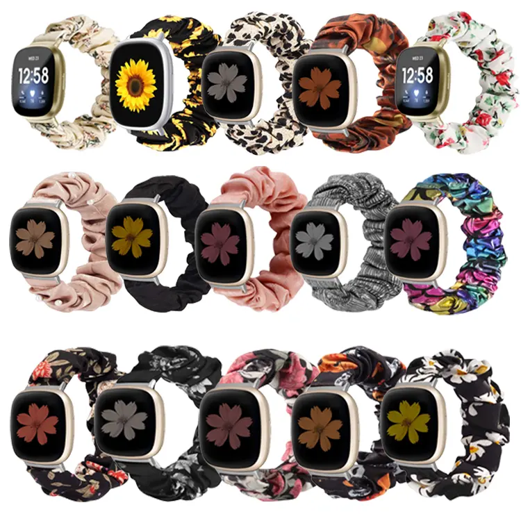 Fashion Polyester Fabric Watch Strap Women Wristband Scrunchie Elastic Watch Band for Fitbit Versa 3/Sense Smart Watch Band