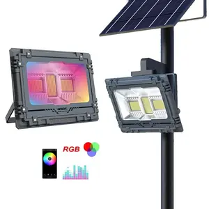 Landscape Sports Stadium Smart Outdoor Floodlight ABS 60w 100w outdoor waterproof IP65 RGB full color changing solar flood lamp