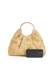 New explosive fashion nail bead straw bag vacation seaside beach woven pleated <b>ring</b> handbag for women Bag - Product Image 5
