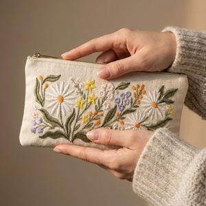 Personalized Custom Embroidered Logo Travel Monogram Canvas Waffle Zipper Large Capacity Makeup Organize Cosmetics <b>Bag</b> for Women - Product Image 2