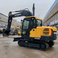 Excavatrice sur chenilles hydraulique d'occasion Hyundai HX80 de 8 tonnes, fabriquée en Corée, avec moteur, boîte de vitesses, pompe et roulement pour inspection vidéo (état d'occasion)
