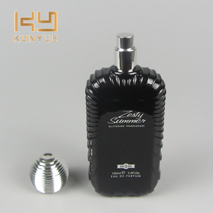 Flacons de pulvérisation de <span class=keywords><strong>parfum</strong></span> en verre noir arabe de luxe rectangulaire 100ml avec capuchon noir pour hommes - Product Image 1