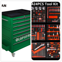 Coffre à outils avec 7 tiroirs + 424 outils, rails coulissants verrouillables et haute capacité de charge, armoire de rangement pour atelier