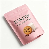 Sachets Doypack Roses Pastel Durables en Gros avec Typographie de Boulangerie et Motifs de Biscuits pour Emballage Cadeau de Biscuits en Général