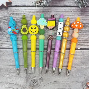 Atacado DIY Bead Plastic Ballpoint Pen Escola Escritório Escrita Suprimentos Papelaria Presente De Casamento Frisado Canetas