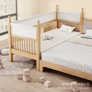 Cuna de madera maciza con barandilla alta y diseño entrelazado para habitación infantil - Product Image 4