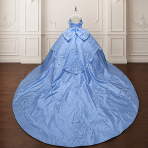 Vestido de Gala Azul Moderno para Quinceañera Lsmc138 con Cola Real y Decoración de Encaje, Tallas Grandes, Formal para Mujer Jancember - Product Image 5