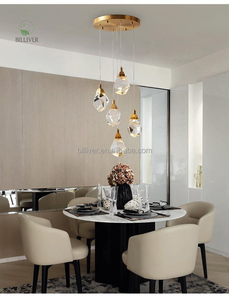 Candelabros de cristal de escaleras huecas de Villa en espiral Tropical moderna nórdica con candelabros de cristal de luz G9 luz colgante dorada - Product Image 6