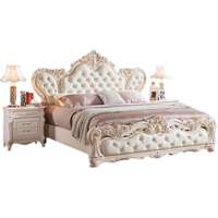 Lit de luxe classique en bois de mahogany massif peint en crème antique - Meubles en bois antique faits à la main