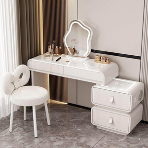 <span class=keywords><strong>Table</strong></span> de toilette en bois haut de gamme avec tabouret, blanc crème, commode intelligente avec rangement, <span class=keywords><strong>table</strong></span> de maquillage moderne pour fille avec haut-parleur - Product Image 3