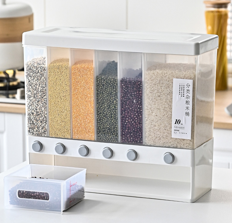 Cucina rotante a parete automatico secchio di riso distributore di riso montato contenitore per alimenti secchi conservazione del grano distributore di cibo riso