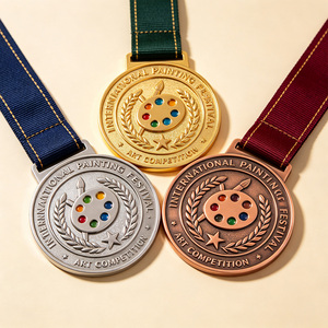 Médaille de récompense en métal sur le thème de la peinture artistique, plaquée or, émail coloré, ruban, <span class=keywords><strong>concours</strong></span> d'art scolaire, événements créatifs pour enfants - Product Image 2