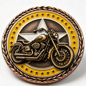 Moneda de motocicleta antigua de latón chapado en oro, circular, coleccionable, artística, con grabado en relieve y estampado. - Product Image 2