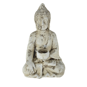 Statue de <span class=keywords><strong>Bouddha</strong></span> en oxyde de magnésium de 12,4 pouces (31,5 cm) avec bol, sculpture de <span class=keywords><strong>jardin</strong></span> vintage patinée <span class=keywords><strong>pour</strong></span> la décoration de patio extérieur - Product Image 2