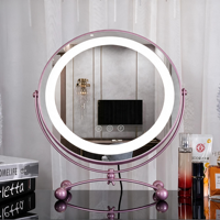 Miroir de maquillage intelligent à LED avec écran d'affichage LED, rotation infinie à 360°, éclairage rond, support de bureau en métal et cadre en verre personnalisé