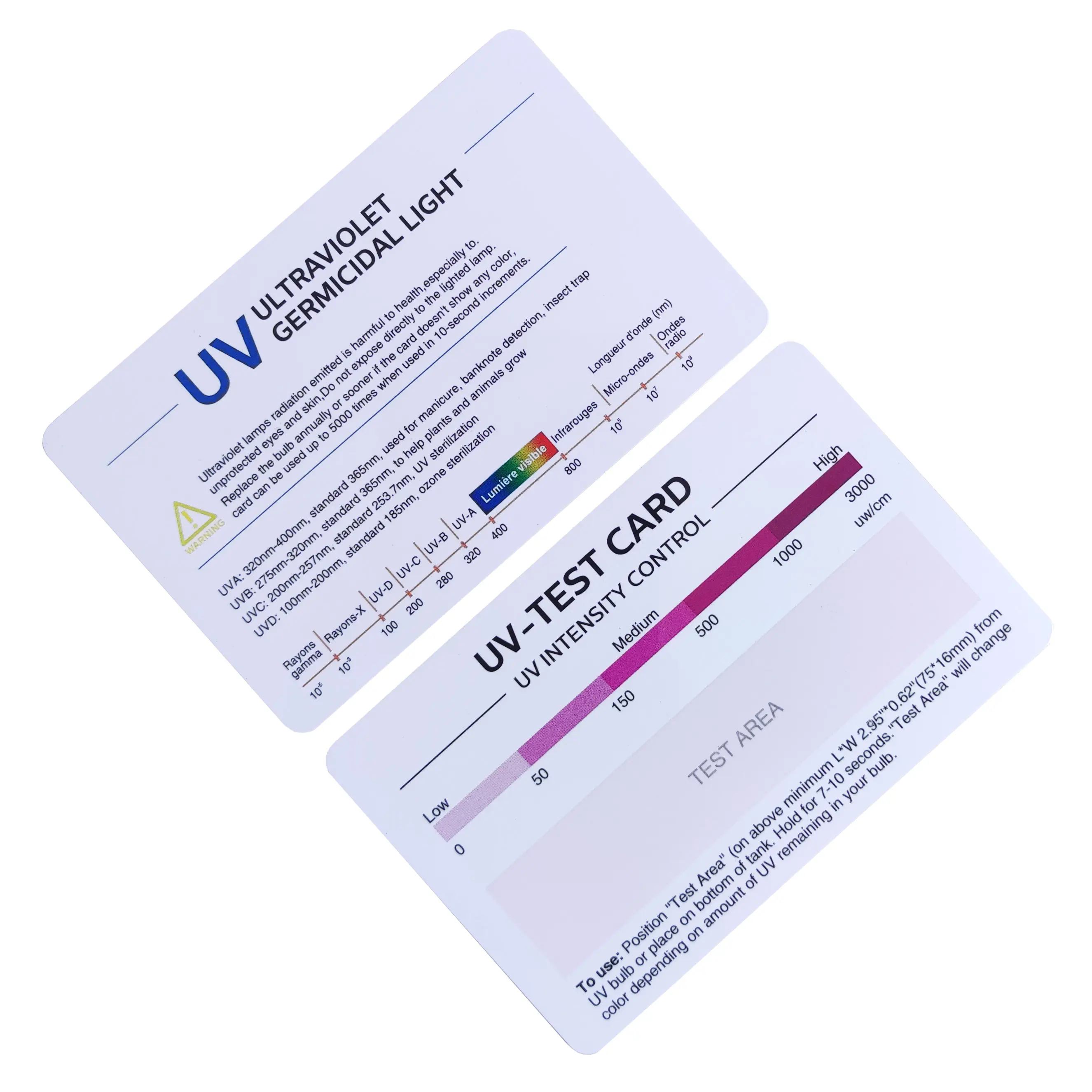 Carte UVA UVC réutilisable, pour tous les fonctions de Test des UV, 1 pièce