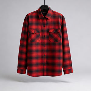 Camisa informal de manga larga para hombre, elegante, de alta calidad, color rojo y negro, 100% algodón teñido en hilo - Product Image 1