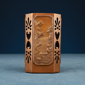 Portalápices de cobre cuadrado Huangshan, cuatro maravillas talladas, adorno para escritorio de oficina, regalo artesanal - Product Image 1