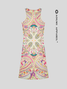 เดรสยาวพิมพ์ลายดอกไม้สไตล์ลำลองสำหรับผู้หญิงยุโรปและอเมริกา แบบไม่มีแขน ทรงเอวธรรมชาติ ทอแบบพิเศษ - Product Image 2