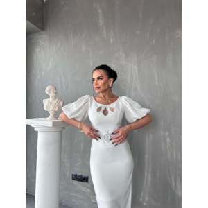 Elegante Vestido de Cóctel Rojo Tipo Lápiz con Cuello en V y Detalle Recortado, Cintura Natural, Tela Satén, Diseño Transpirable - Product Image 5