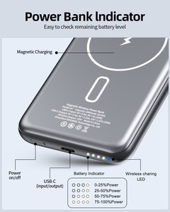 Batería Externa de 10000 mAh, Carga Inalámbrica Magnética, Carga Rápida de Metal, Puerto Tipo C PD20W, Batería Portátil para <span class=keywords><strong>iPhone</strong></span> y Samsung - Product Image 5