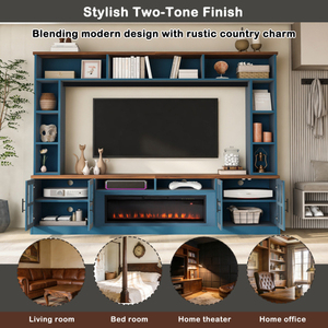 U-Can 95.5" Floor Mount Mid-Century Modern <strong>TV</strong> Stand Entertainment Center Adjustable <strong>Shelves</strong> Wood Metal Construction <strong>for</strong> 65"+ <strong>TVs</strong> - Product Image 5