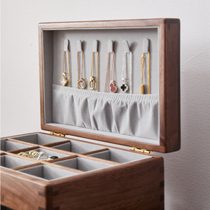 Chinese Style Multi Layer Black Walnut Wood Jewelry <b>Box</b> With Drawers For Necklaces <b>Earrings</b> Bracelets 24x16.5x16cm - Product Image 4