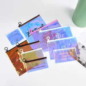 Magic color holographic zipper bag travel portable universal wash bag skin care product storage cheap cosmetic bag