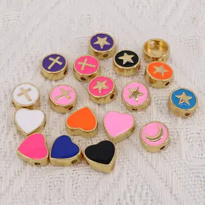 JF8738 brass diy beads heart moon star cross enamel beads for jewelry making