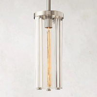 Suspension moderne en laiton massif avec abat-jour cylindrique en verre transparent, hauteur réglable, taille moyenne, culot E26/E27 / LED CE pour la maison et le bureau