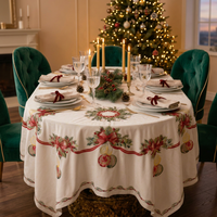 Nappe ronde tissée florale de Noël imprimée pour banquet festif, maison, mariage, fête