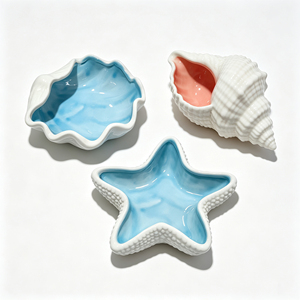 Cenicero de cerámica con interior azul y exterior blanco, diseño novedoso, decoración para el hogar, bandeja para cigarrillos sin humo, estilo oceánico - Product Image 2
