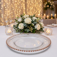 Assiette en verre décorative avec perles dorées pour mariage et fête, vente chaude directe d'usine