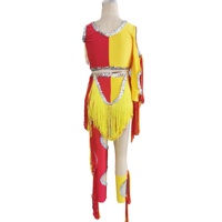 Justaucorps de danse jaune et rouge pour adulte et enfant, costume de danse jazz à paillettes, pantalon à une jambe, franges, performance sur scène, tenue de gymnastique