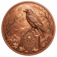 Pièce de monnaie commémorative ronde de 1 oz en cuivre pur 999, de haute qualité, avec revêtement peint, motif Corbeau et Tombe, pour Halloween et la collection