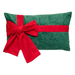Coussin en velours vert avec nœud rouge 50x10 H. 30CM - Product Image 1